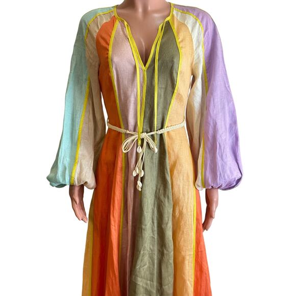 Zimmermann Lola Panelled Maxi Dress Womens 0 / 4 US Multicolor Belted Seashells - Picture 16 of 16